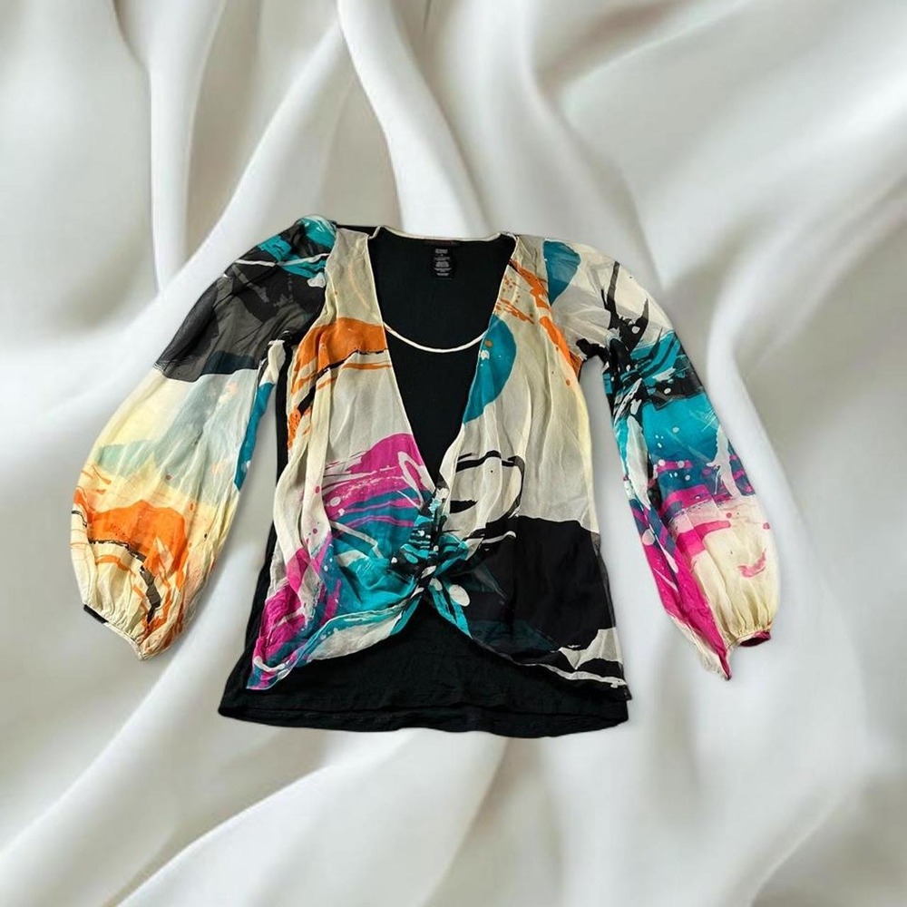 Custo Barcelona 75% silk multicolored abstract multilayered twist front babydoll